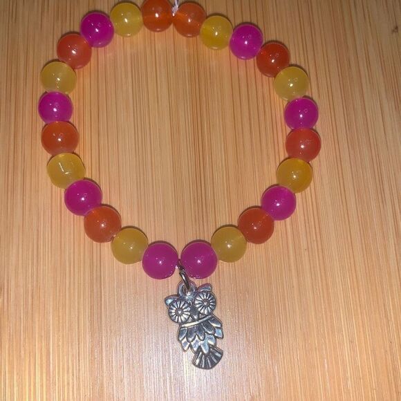 New Handmade Glass Bead Bracelet Girls Women Pink Yellow Orange 6.2” Fits Most - Picture 2 of 2